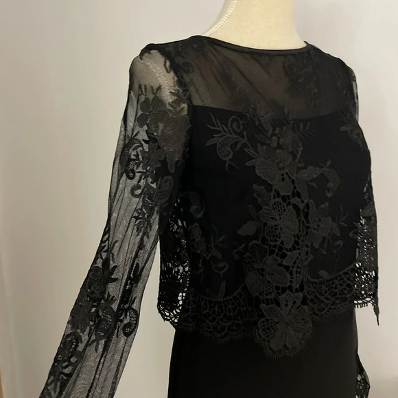 Joseph Ribkoff Dress Midi Floral Lace Overlay Black Size 4 Event Cocktail Sheer - Picture 5 of 14